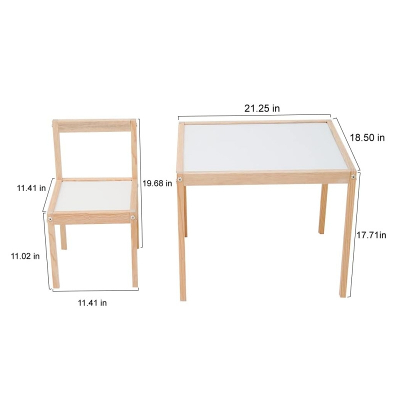 Wooden Kids Study Table with 2 Chairs Set for Toddlers Boys Girls Study Table with Chair White Wood Children's Furniture