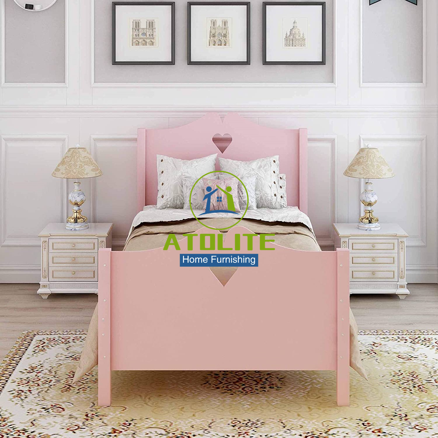 Factory direct sale wooden Bedroom Furniture Platform Bed with Heart Shaped Hollow Out Design