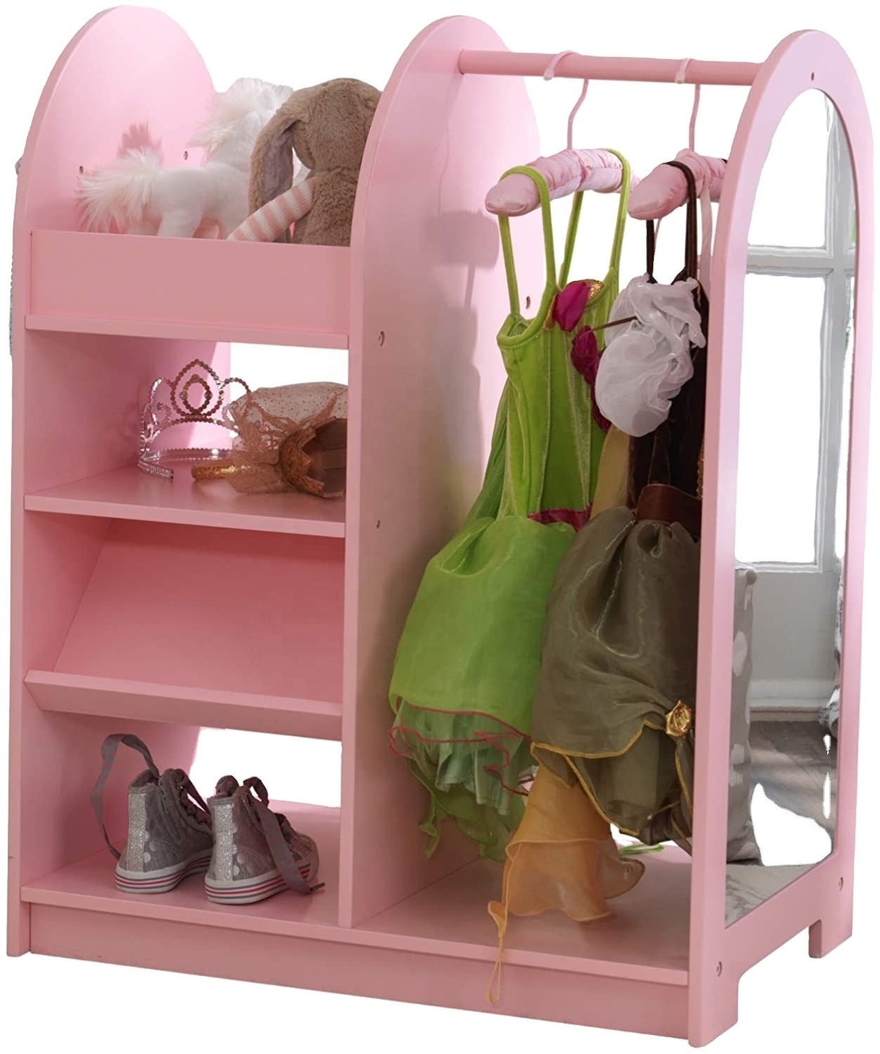 Wood Dress up Storage with Mirror  Toddler Armoire Dresser  Costume Closet for Kids  Pretend Storage Closet