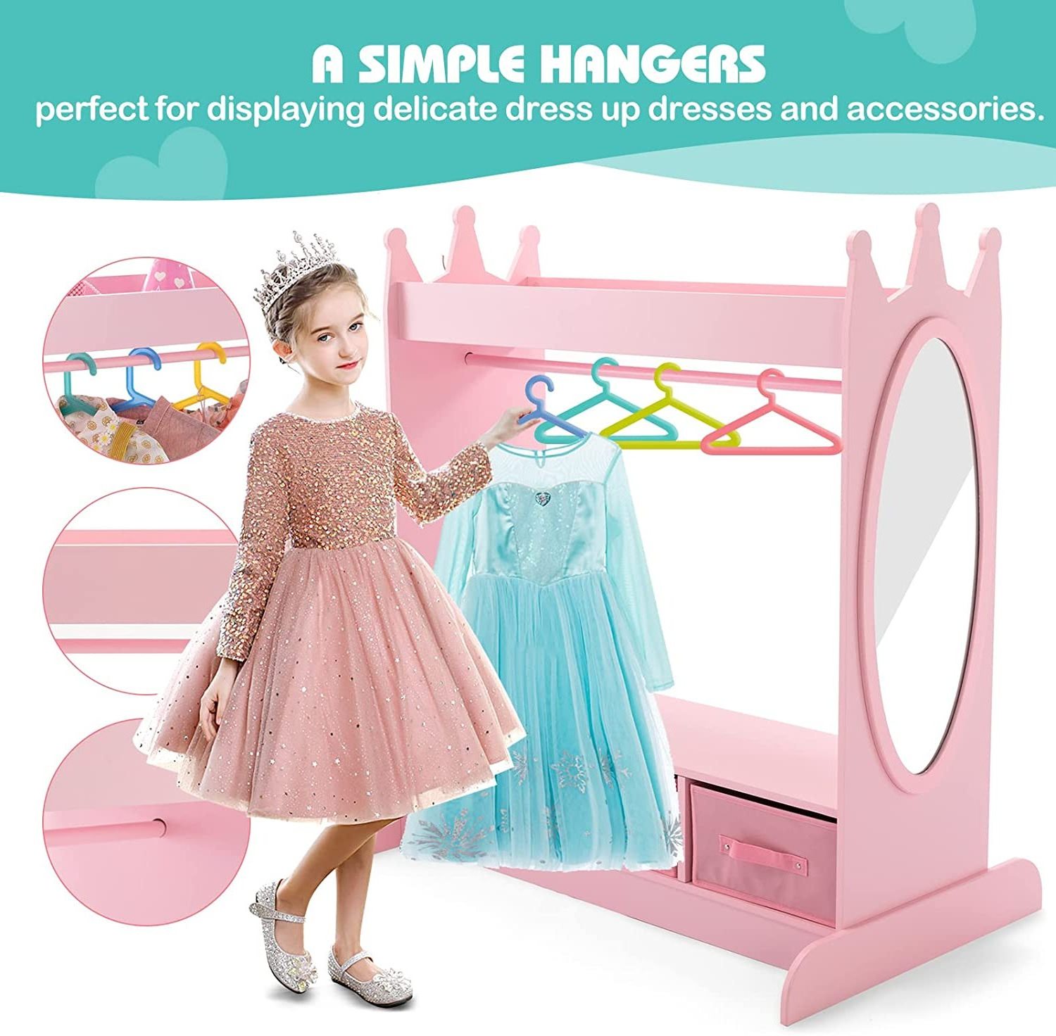 Hot sale Clothes Rack  Coat Rack Kid Armoire Dress-Up Closet with Mirror