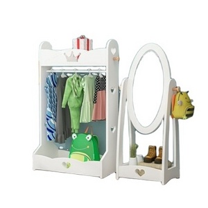 Dress Up Cubby Center   Wooden Armoire with Mirror  Clothing Rack & Side Hooks   Toy Storage and Costumes Organizer for Kids