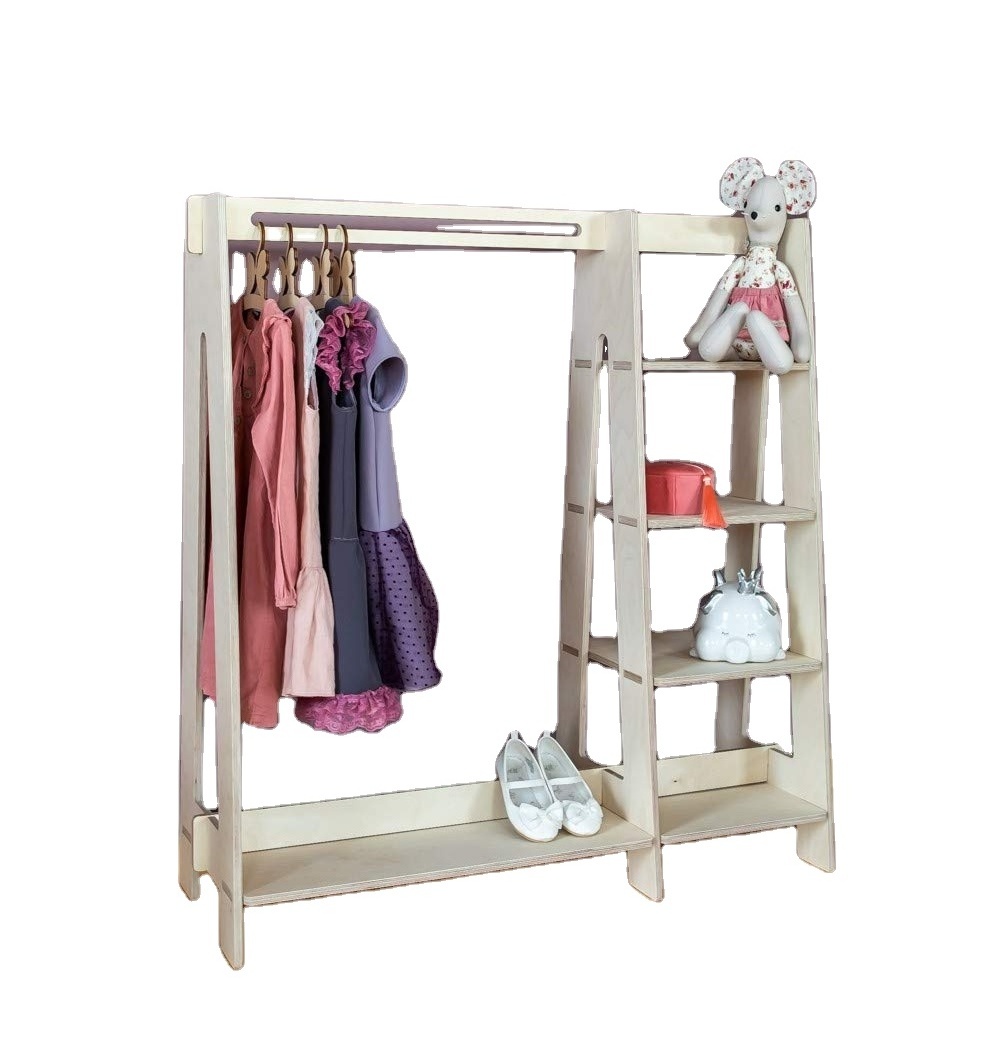 Wood Dress Up Storage   Clothing Rack & Side Hooks  Toy Storage and Costumes Organizer for Kids