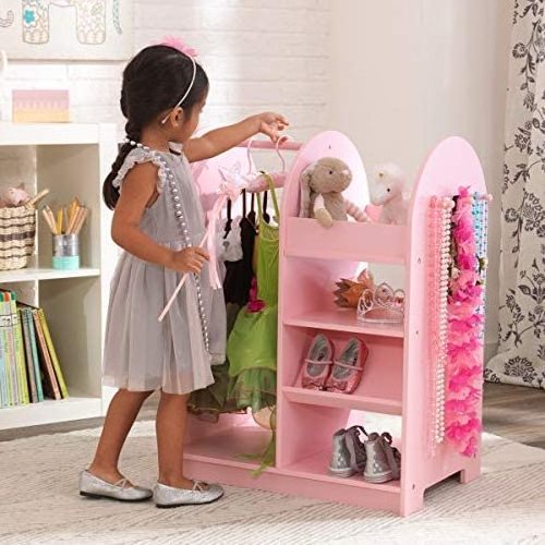 Wood Dress up Storage with Mirror  Toddler Armoire Dresser  Costume Closet for Kids  Pretend Storage Closet