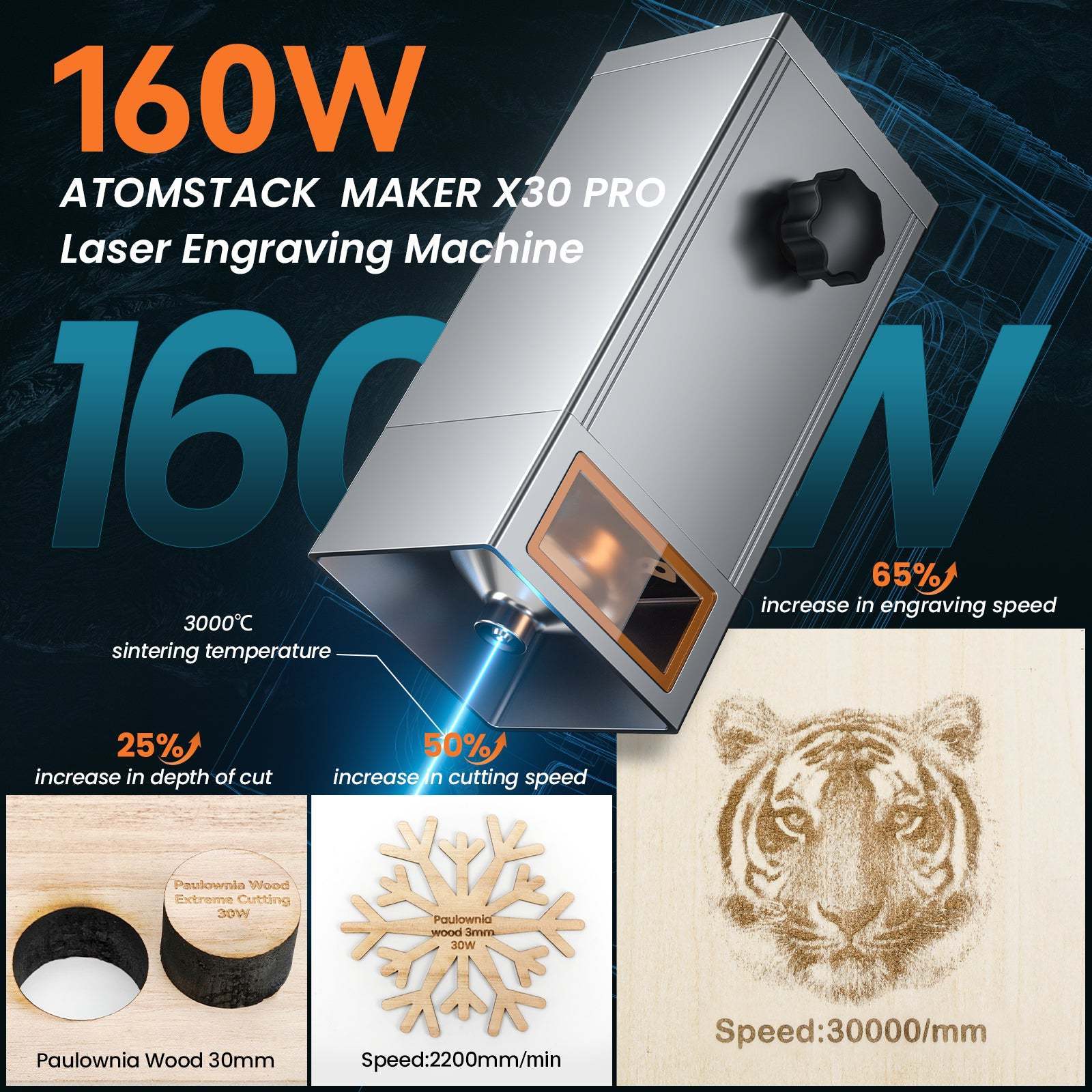 New Hot Atomstack X30 Pro 160W 6-core Laser Engraver Built in Air Assist Pump Compressor Metal Wood Engraving Cutting Machine