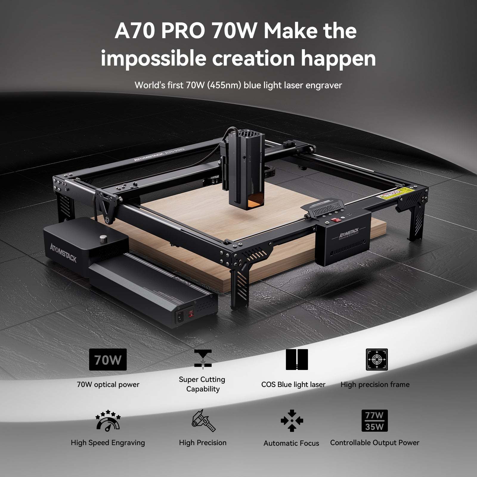 Atomstack A70 X70 Pro 360W Laser Engraving Machine With F60 Air Assist 77W/35W Dual Output Autofoucs Engraver Cutter 500*400mm