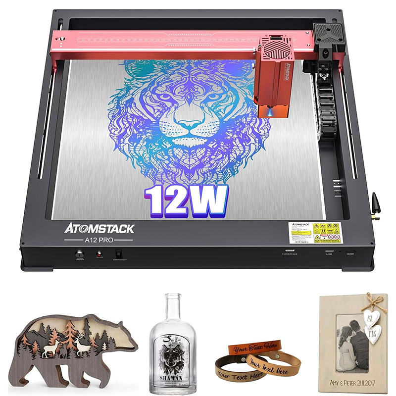 Atomstack A12 X12 Pro Laser Engraving Machine 12W Output 600MM/S Unibody Frame Cross Positioning Tank Chain Blue Lazer Engraver