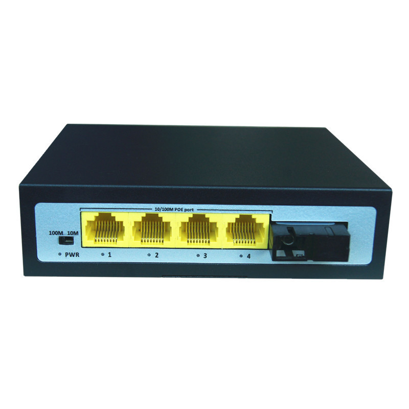 CCTV 96W 100Mpbs Fiber optic 4 Port PoE fiber Switch for CCTV Camera