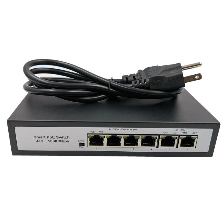 Cheaper Price CCTV POE Switch 100Mbps 4 Port POE 15.4W 2 Port Uplink POE Switch 4+2  for IP camera