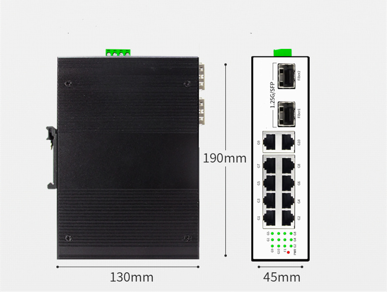 Gigabit 8 port industrial Ethernet poe Switch and 2 fiber optical SFP Din-rail