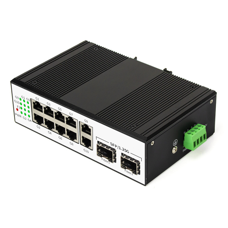 Gigabit 8 port industrial Ethernet poe Switch and 2 fiber optical SFP Din-rail