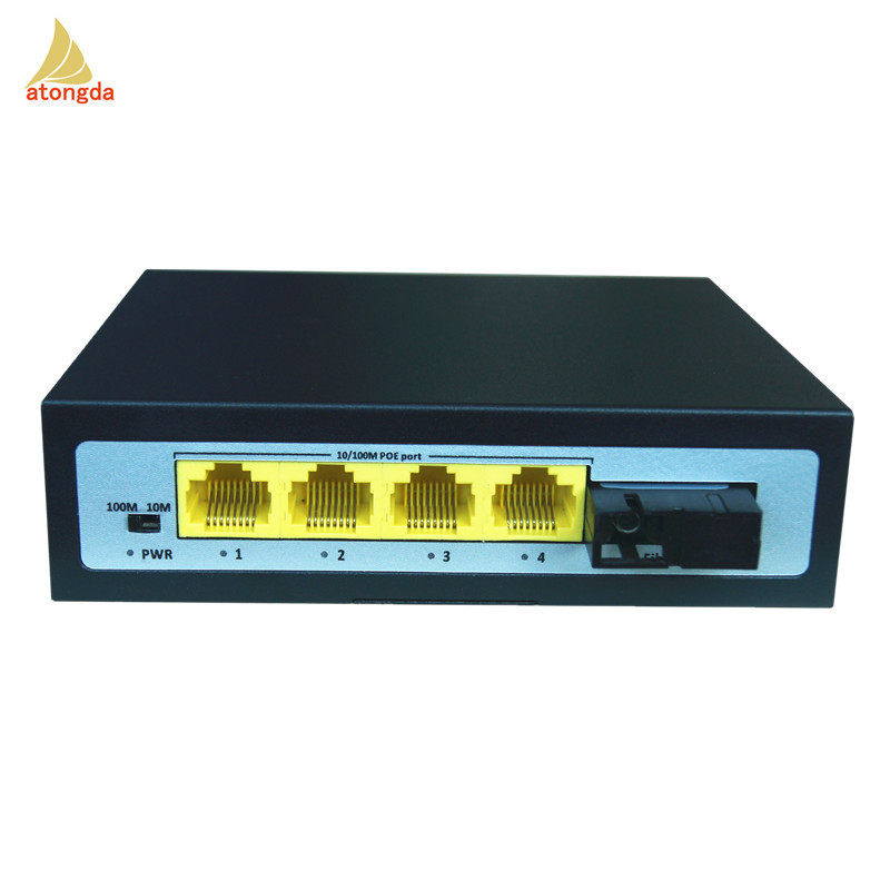 CCTV 96W 100Mpbs Fiber optic 4 Port PoE fiber Switch for CCTV Camera