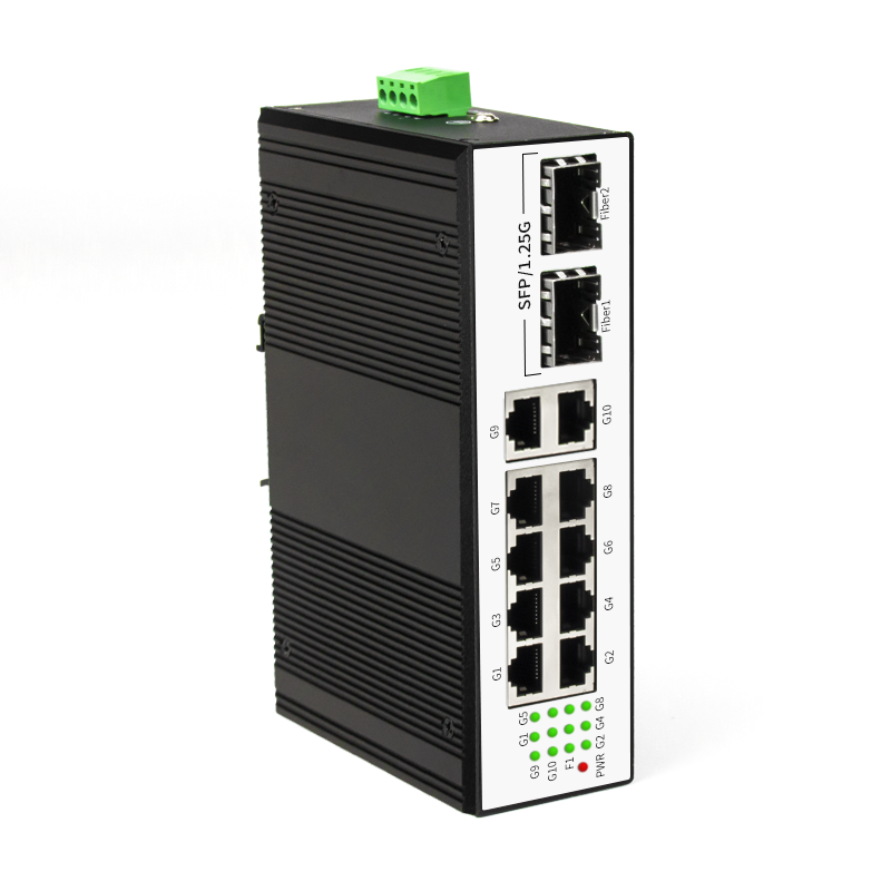 Gigabit 8 port industrial Ethernet poe Switch and 2 fiber optical SFP Din-rail