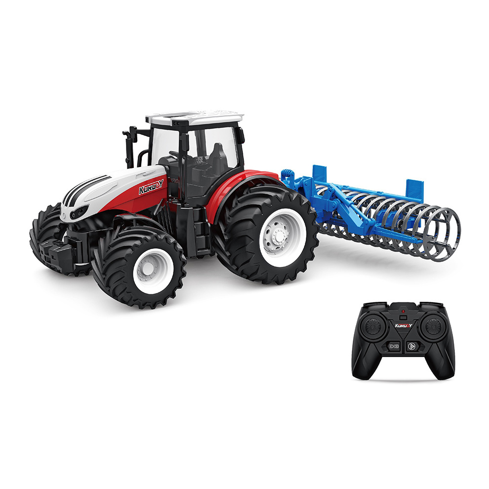 1/24 Scale Model 6CH 2.4GHZ Plastic Rubber Tyre Toys RC Tractor With Land Leveling Function