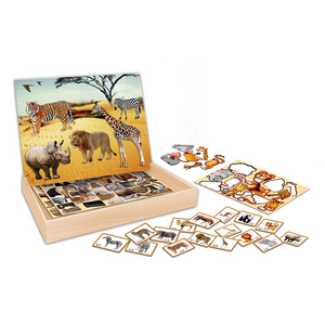 Kids Educational Toy Portable Wooden Animals Magnetic Puzzle With Board