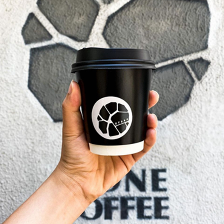 AT PACK Custom Cafe cup Coffee Eco Friendly Takeaway 6 oz 8 oz 12oz Disposable Black Coffe Cup Paper Hot Coffee Cups With Lids