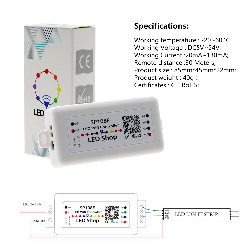 DC5-24v Smart wifi pixel led controller SP108E LED shop APP for addressable RGB RGBW strip lighting DIY