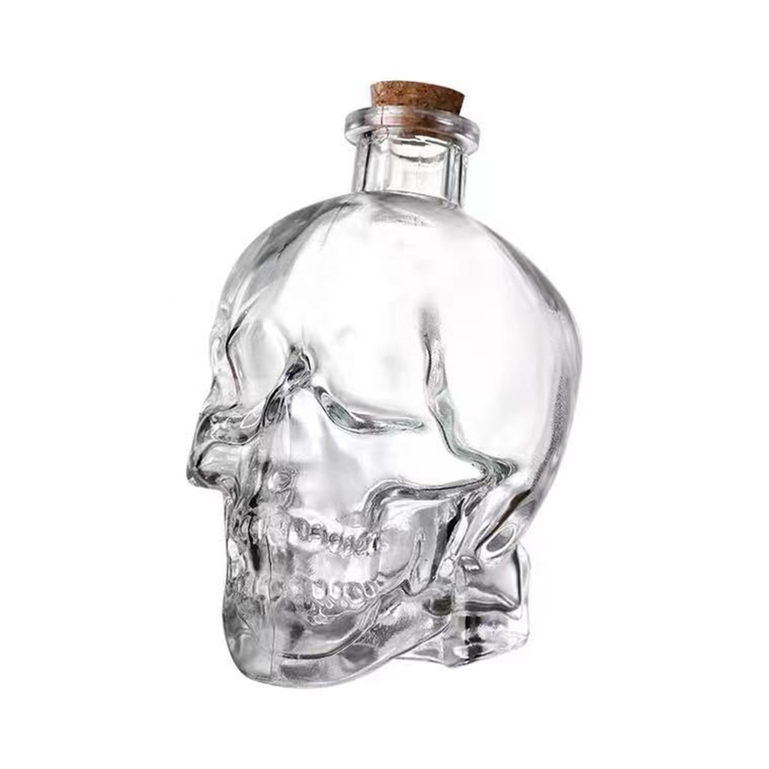 750ml Cork Top Skull Shaped Glass Bottle Whisky Gin Vodka Rum Decanter Skull Wine Bottle