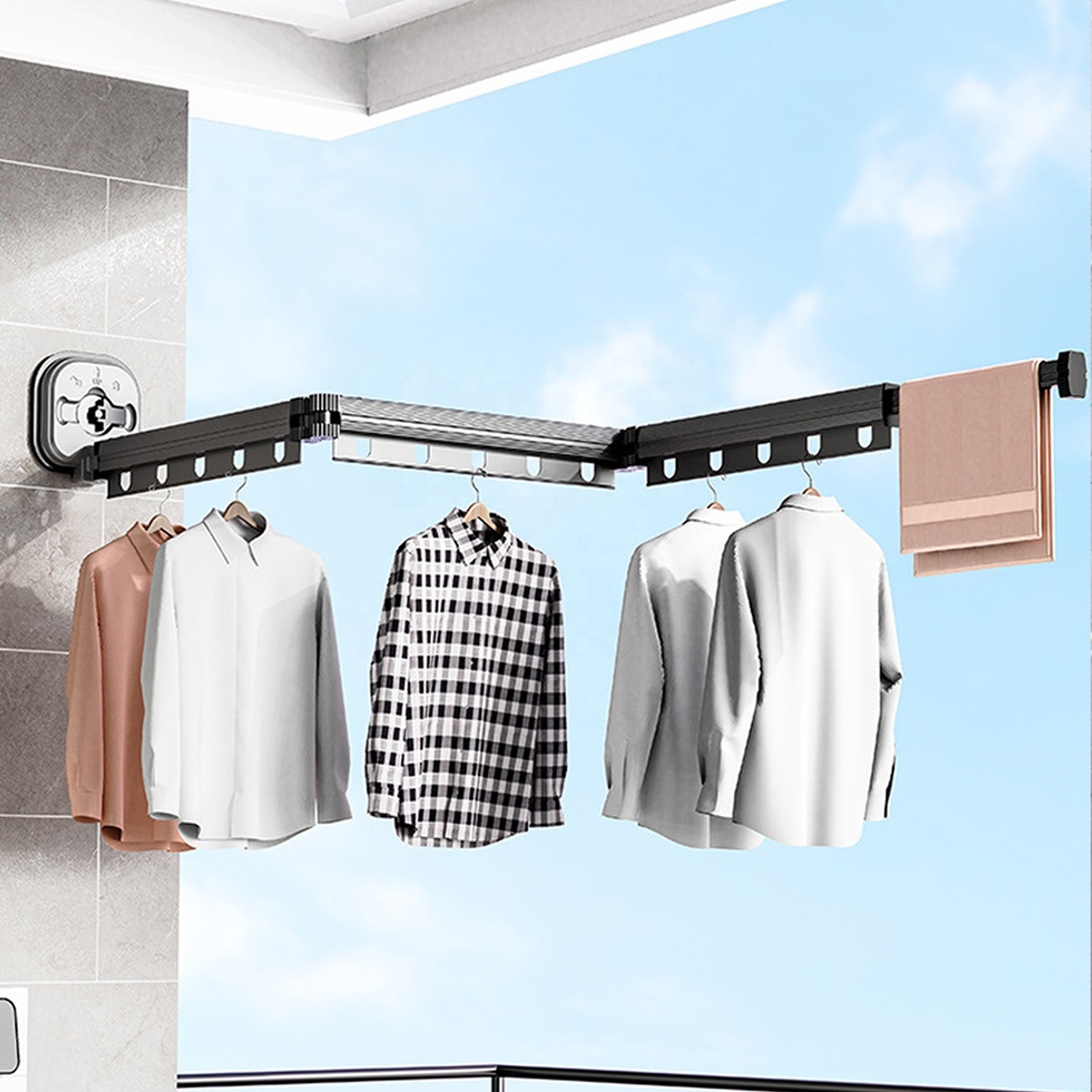 Aluminum Alloy Suction Cups Wall Hanger Rack Clothes Folding Drying Rack Multi-functional Drying Rack