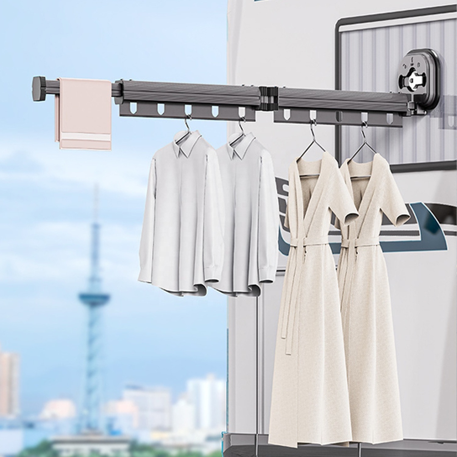 Aluminum Alloy Suction Cups Wall Hanger Rack Clothes Folding Drying Rack Multi-functional Drying Rack