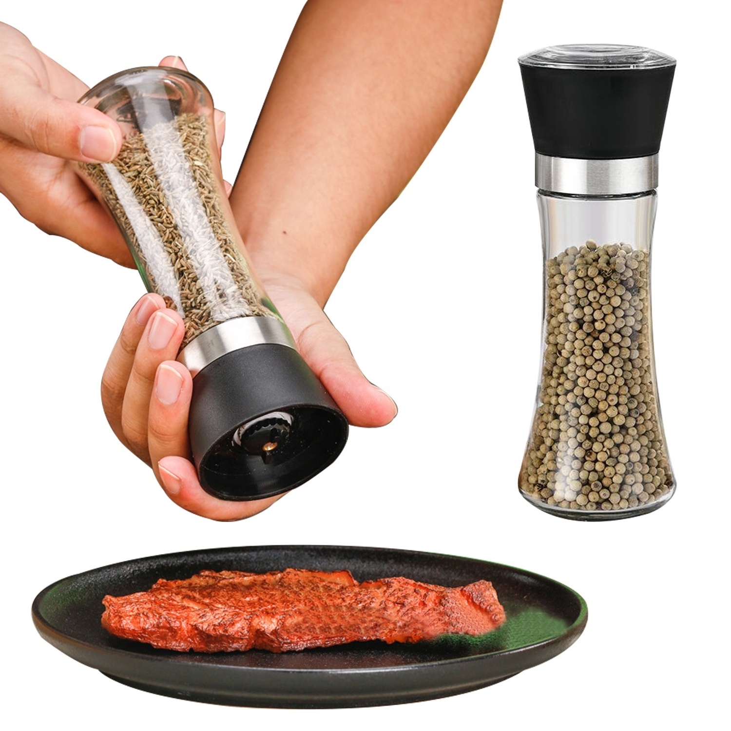 Seasoning Bottle Adjustable Coarse Mills Portable Spice Jar Containers Manual Salt Pepper Mill Grinder