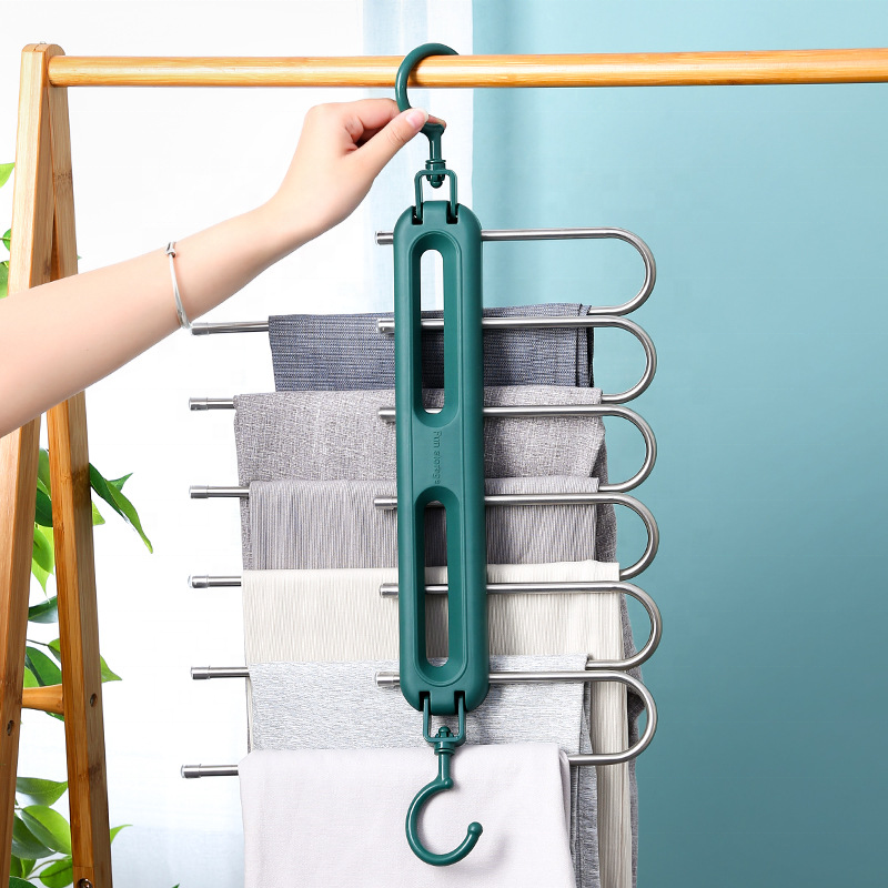 Pants Collapsible Towel Tie Hook Save Space Trouser Rack Folding Organizer Wardrobe Clothes Hanger