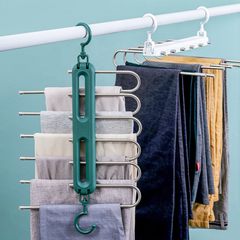 Pants Collapsible Towel Tie Hook Save Space Trouser Rack Folding Organizer Wardrobe Clothes Hanger