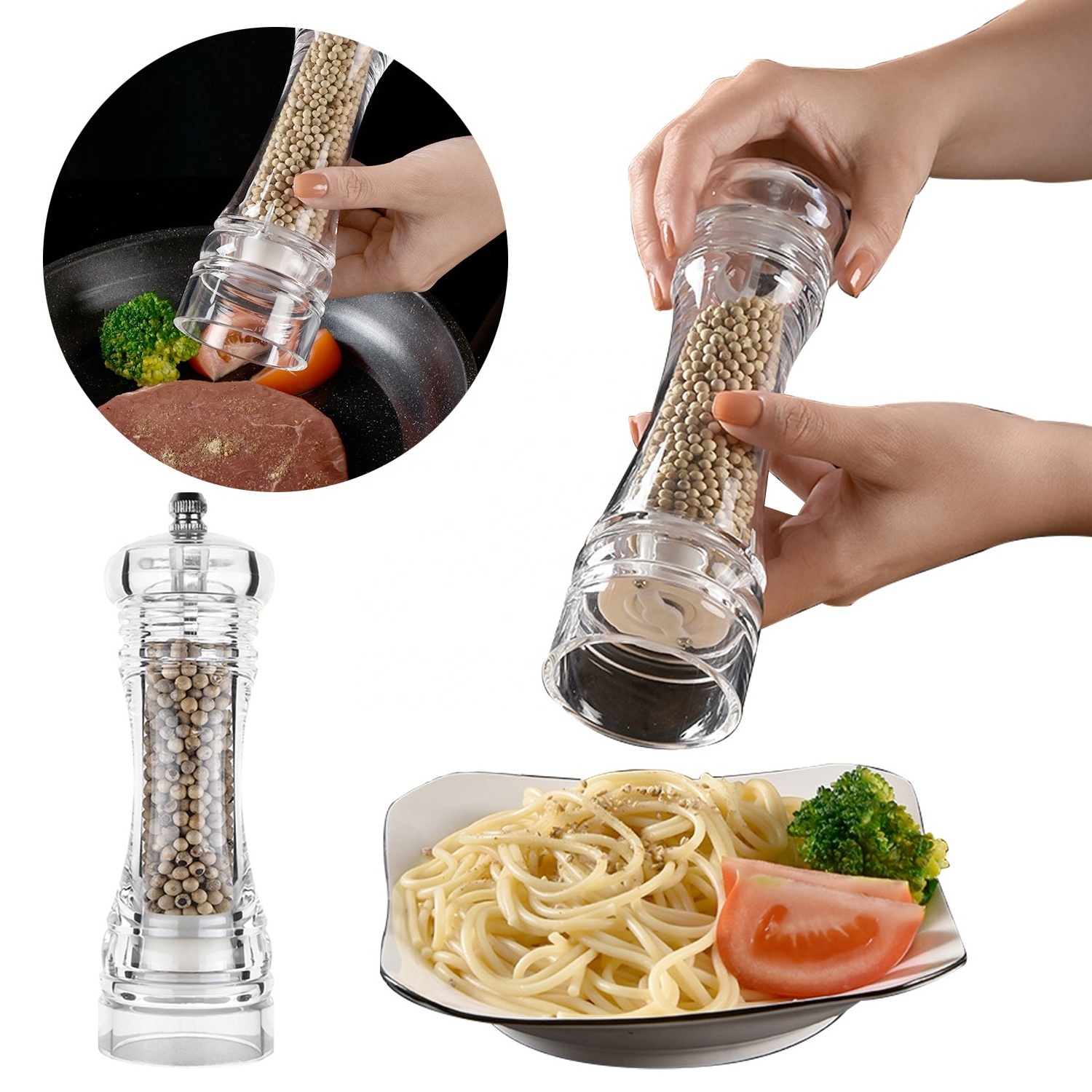 Kitchen Grinding Tool Acrylic Spices Mill Shaker 4/5/6 Inch Clear Ceramic Manual Pepper Sea Salt Grinder