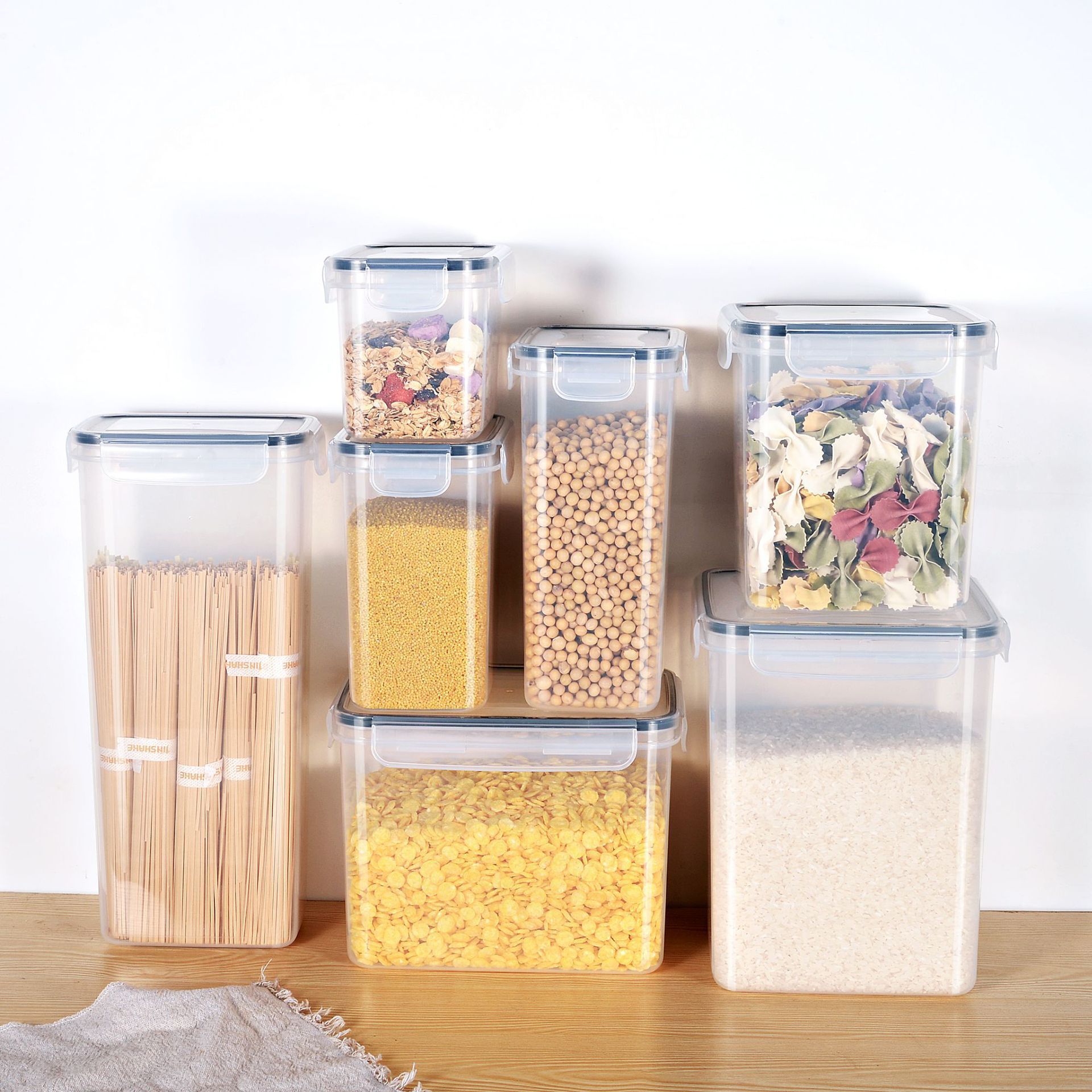 0.52L-8.5L BPA Free airtight Grains Lock Food Container Clear Organize Pantry Storage Canisters Kit Cereal Container Set