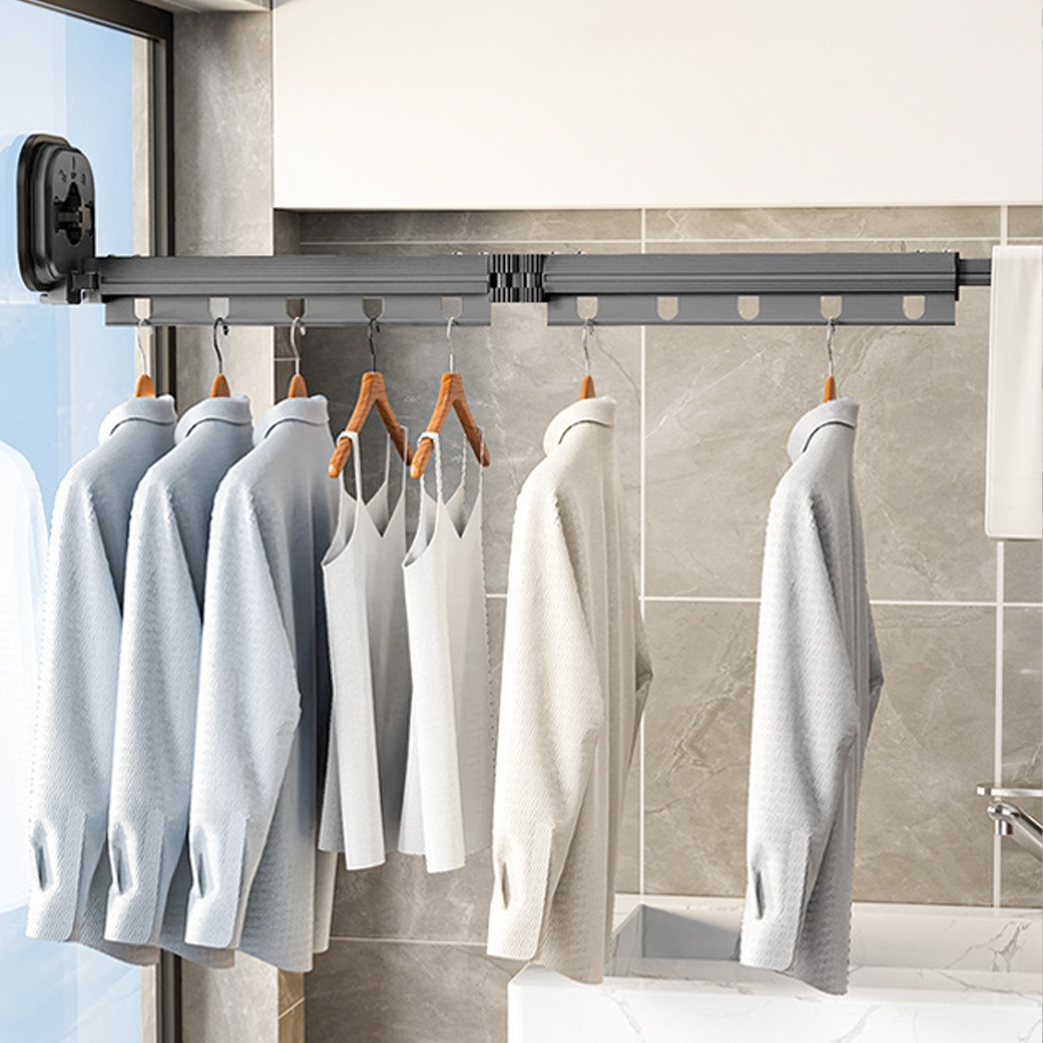 Aluminum Alloy Suction Cups Wall Hanger Rack Clothes Folding Drying Rack Multi-functional Drying Rack