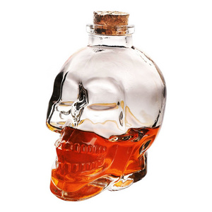 750ml Cork Top Skull Shaped Glass Bottle Whisky Gin Vodka Rum Decanter Skull Wine Bottle