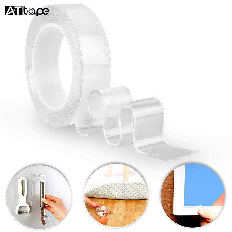 High sticky reusable washable removable double sided PU gel grip  nano tape