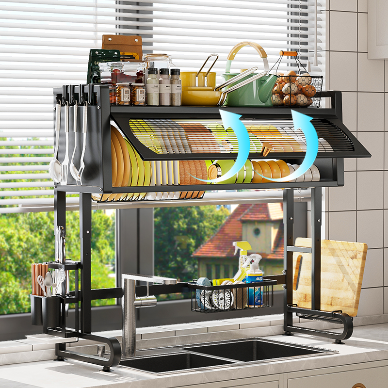 Stainless Steel Black Metal Storage  Kitchen Counter Holders Sink Organization Over The Sink Dish Drying Drainer Rack