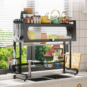 Stainless Steel Black Metal Storage  Kitchen Counter Holders Sink Organization Over The Sink Dish Drying Drainer Rack