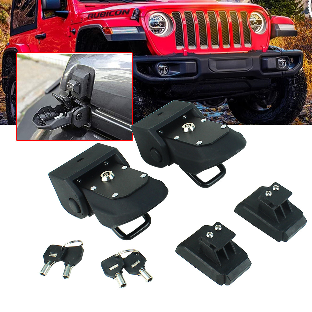 Hood Latches Hood Lock Catch Latches Kit Anti-Theft Compatible For Jeep Wrangler JL 2018 2019 Car Accessories