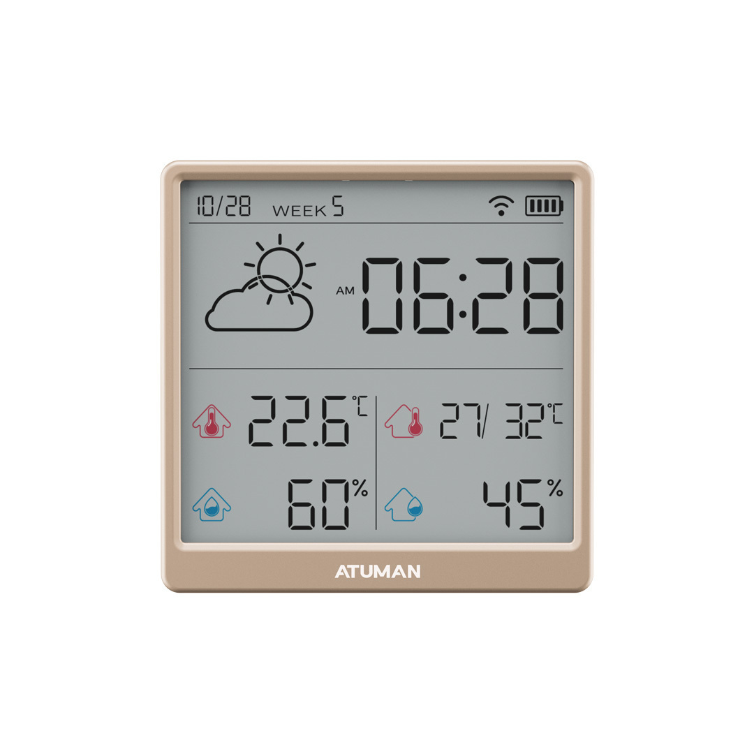 ATuMan Indoor Room LCD Electronic Temperature Humidity Meter Digital Thermometer Hygrometer with Weather Station Alarm