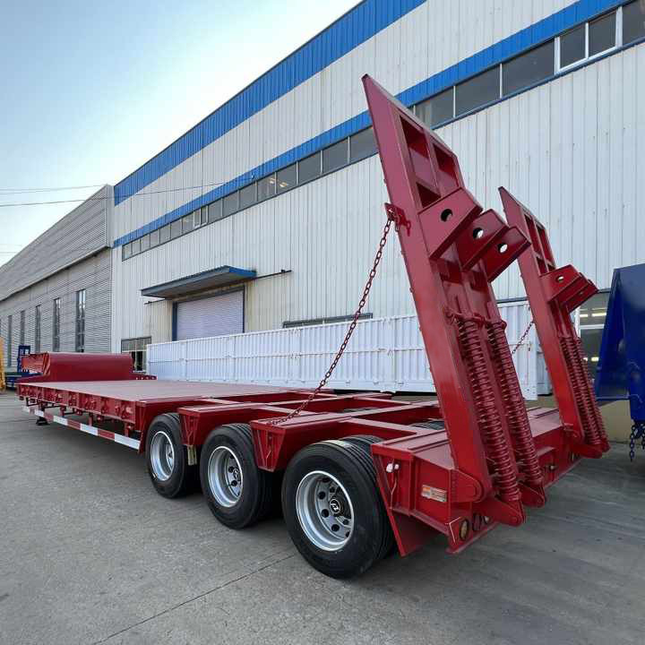 Hot sale 3 axis 4 axle 60 80 100 tons heavy duty gooseneck low loader low bed lowboy truck semi trailer