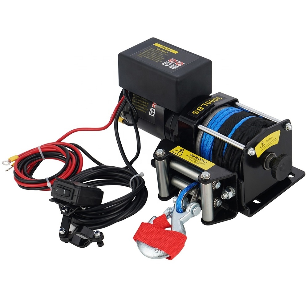 12V 3000lb Electric ATV Winch with Synthetic Rope