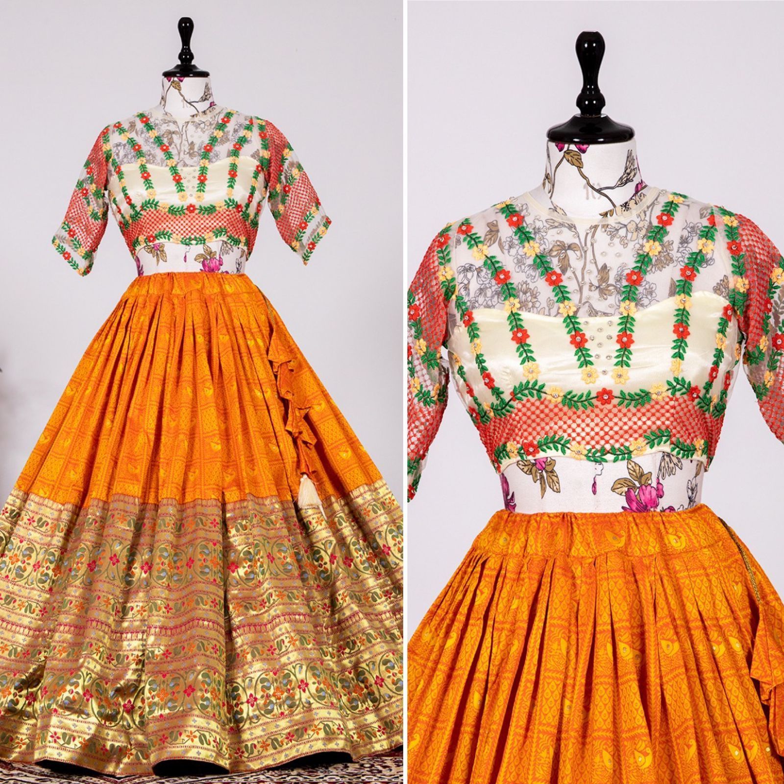 Good Quality Most Trending  A jacquard orange lehenga with thread Embroidery work and handwork blouse with a beautiful organza