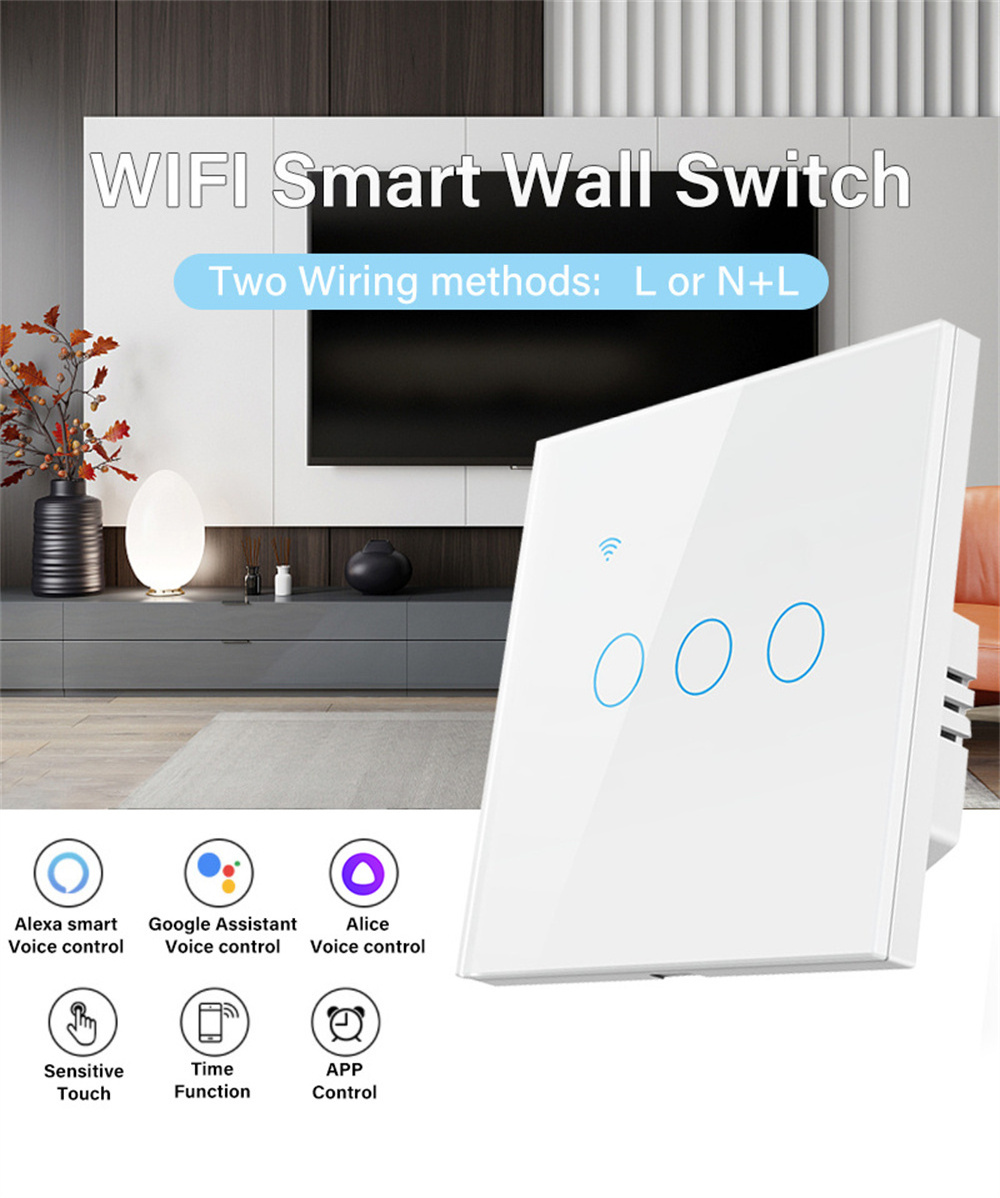 Tuya WiFi Gang Universal Glass App Voice Remote Control 1/2/3/4 Touch Wall Smart Light Switch for Hotel Home Use