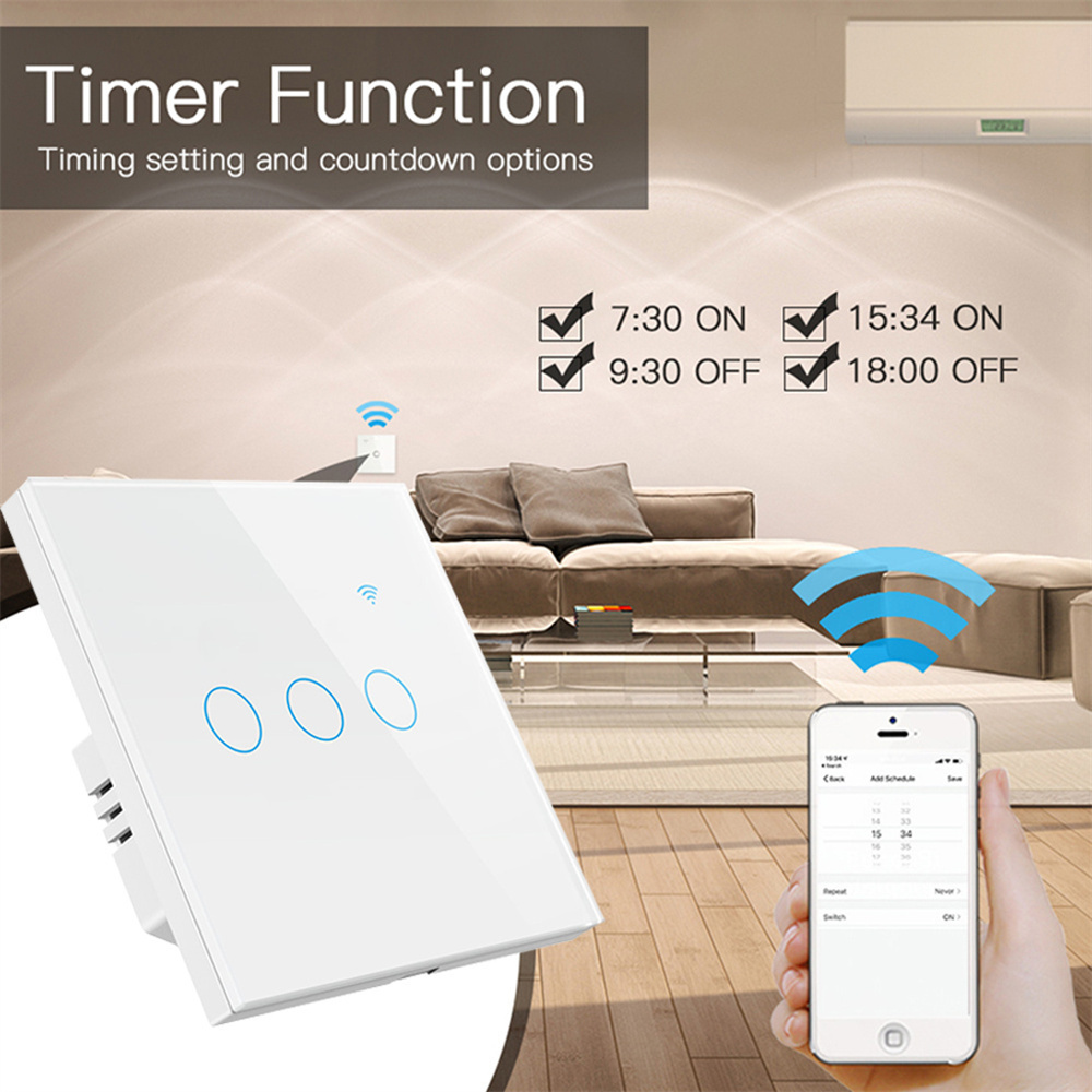 Tuya WiFi Gang Universal Glass App Voice Remote Control 1/2/3/4 Touch Wall Smart Light Switch for Hotel Home Use