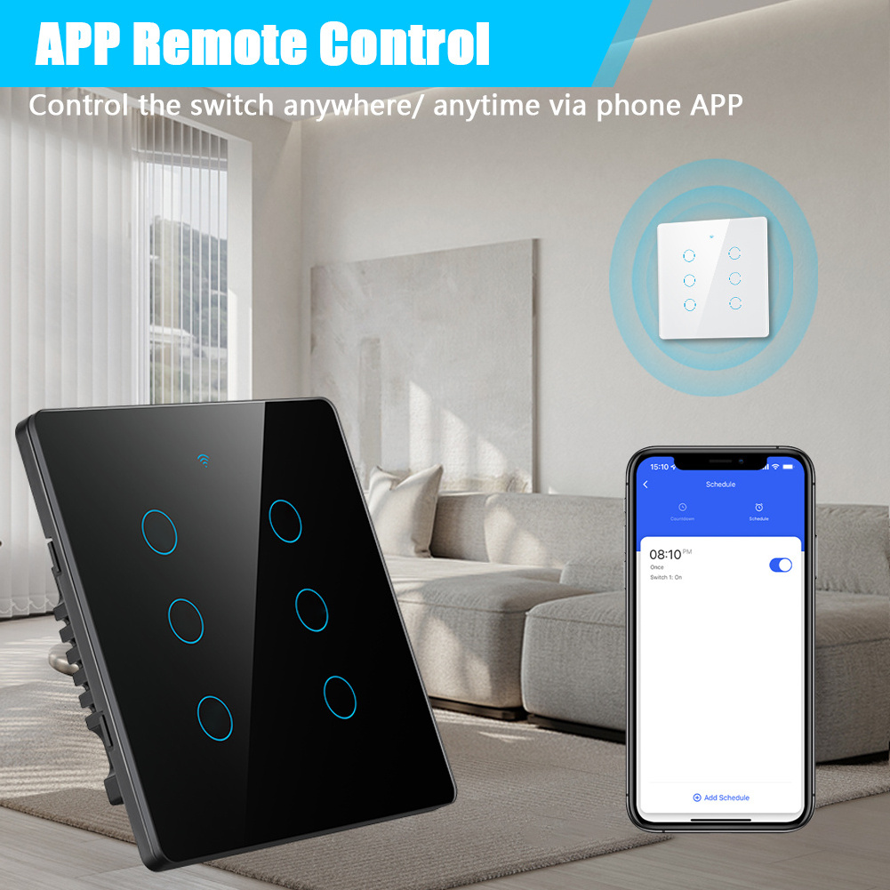 Aubess Alexa 110-220V Remote Control Work Led Light Wifi Wall Home Touch Tuya Smart Switch Low Price