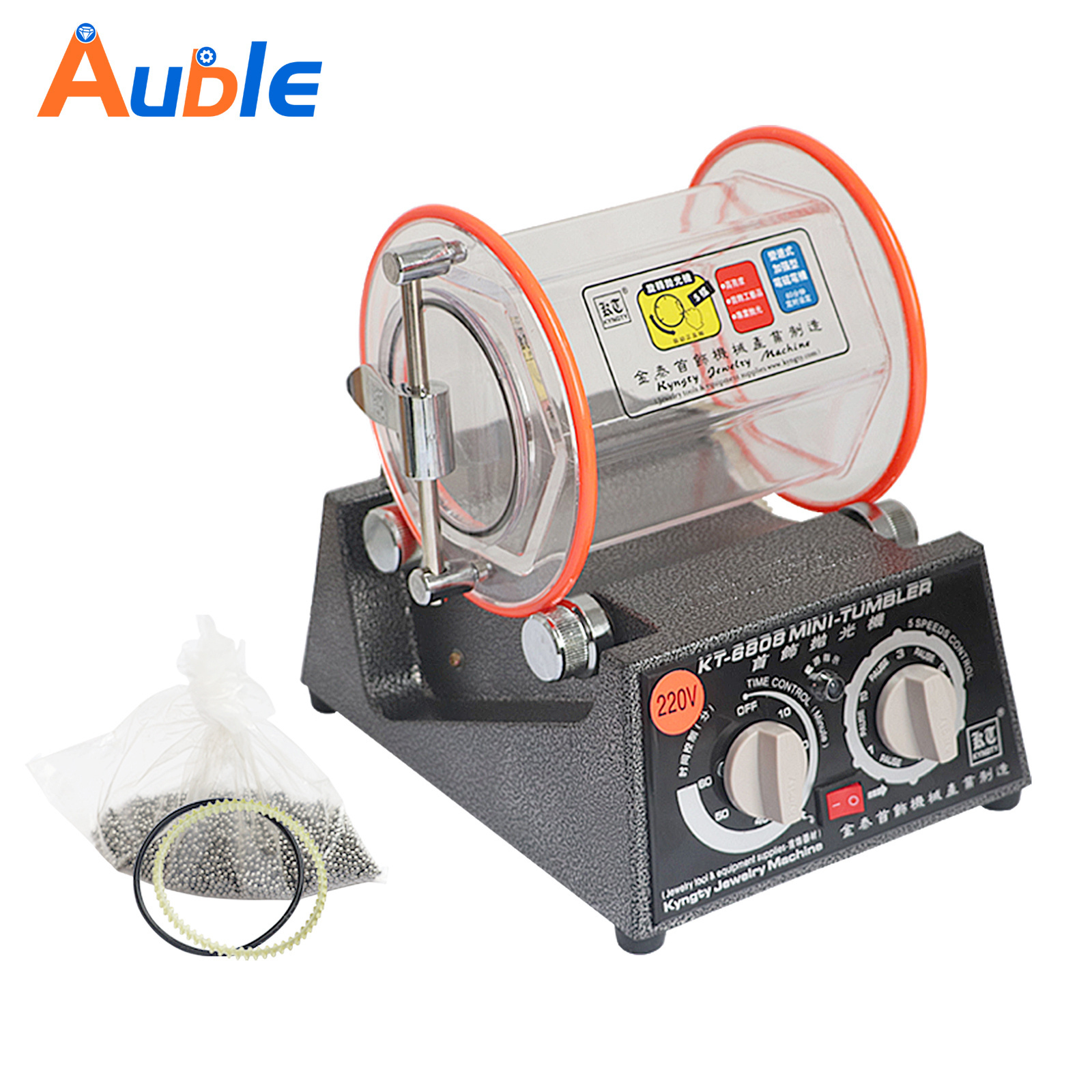 3kg Capacity KT6808 Mini Jewellery Rotary Polisher Jewelry Tumbler Polishing Machine with Glass Barrel for Gold Silver Jade Rock