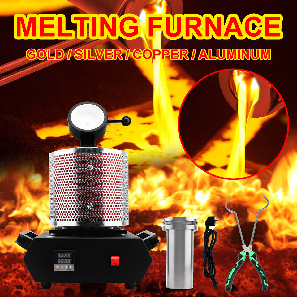 1-3kg Small Smelting Furnace Electric Gold Melting Machine Metal Melting Furnace for Aluminum Copper Silver with Protective Net