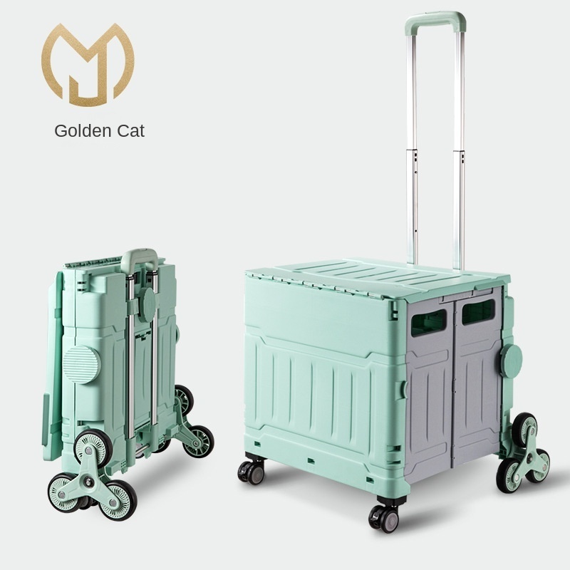 Mini folding hand cart wagon luggage cars seat 4 wheels climbing plastic foldable unfolding shopping cart trolley