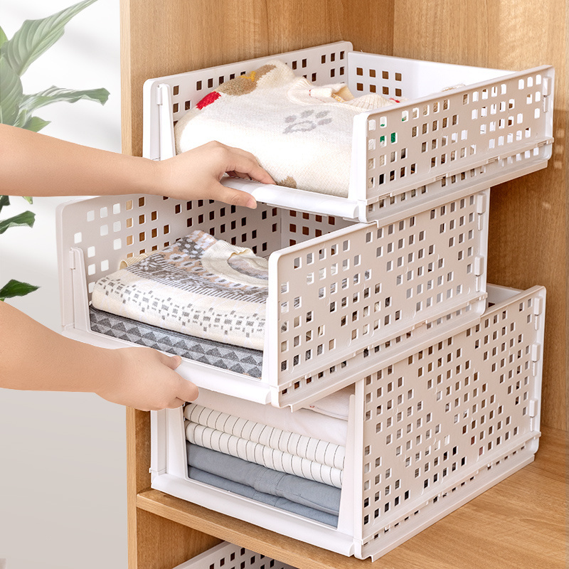 Wholesale Closet Plastic Stackable Storage Basket with Holes Containers Organizer Drawers for Clothes