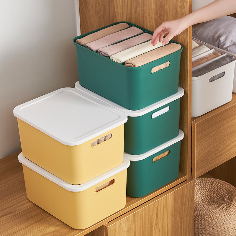 Closet With Lid Plastic Clothes Organizer Underwear Wardrobe Four Dividers Drawer Cabinet Stackable Household Storage Drawer