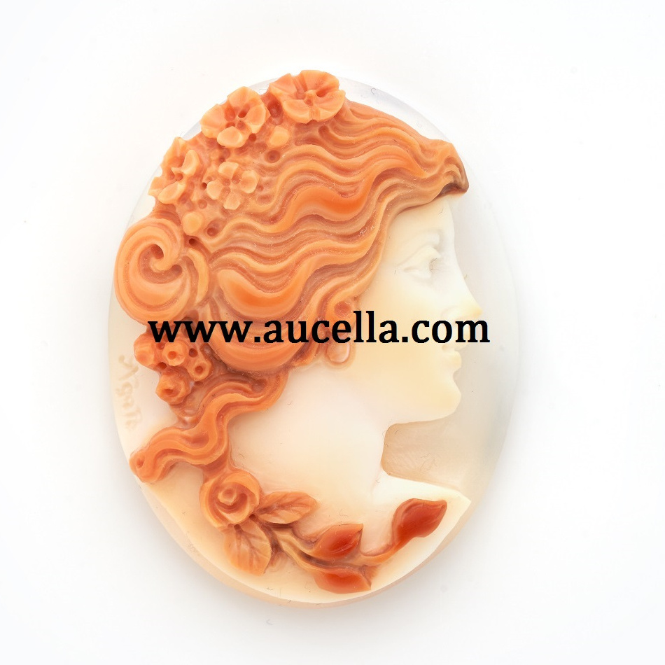 Lady Carved On Natural Cornelian Seashell Handmade Italian Product Top Quality