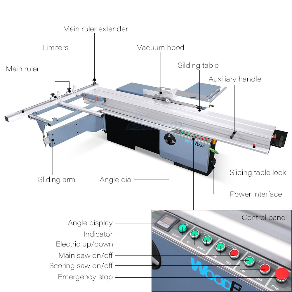 Automatic step lock digital screen best level sliding panel saw big saw wood cutting machine woodworking machinery MJ6132CD