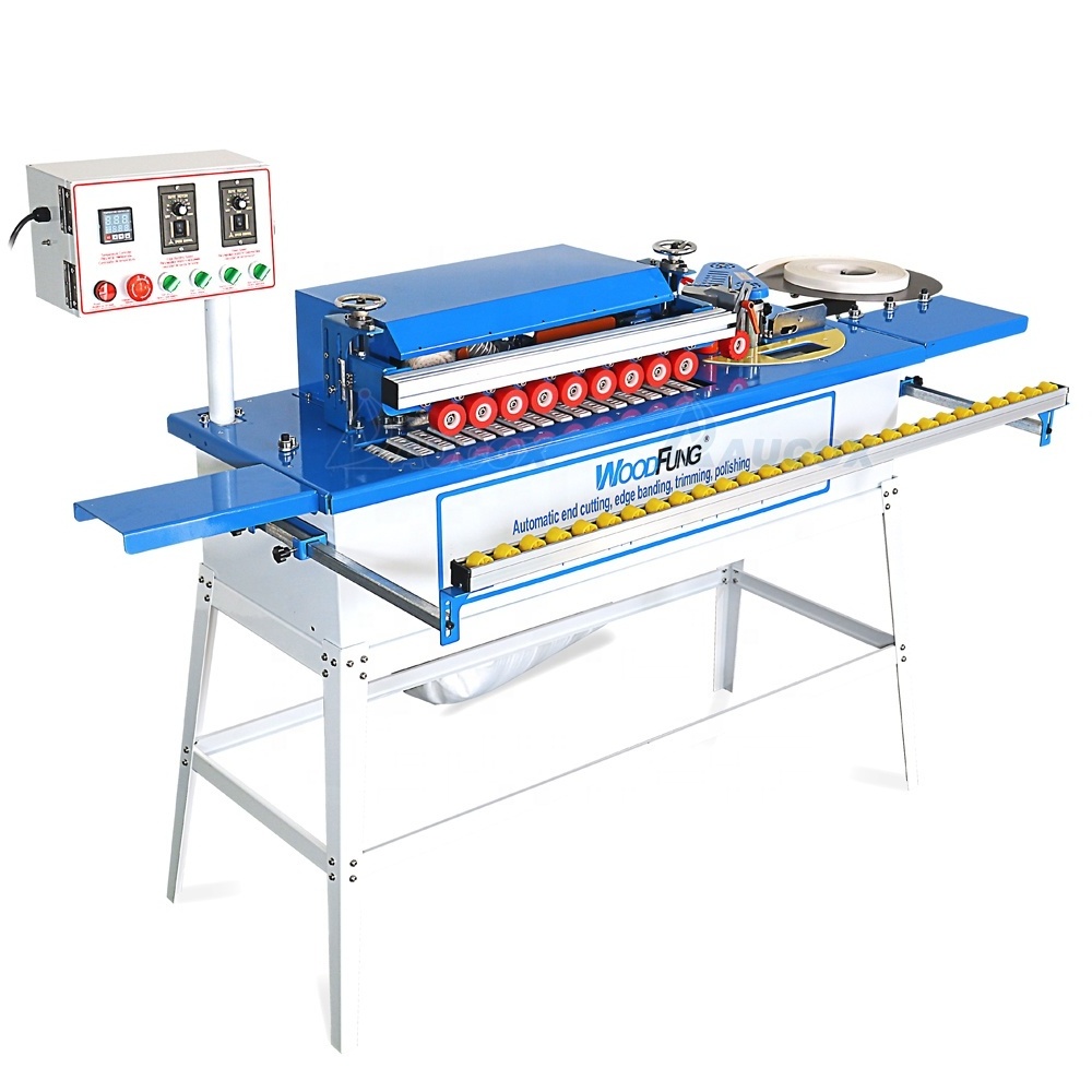 MY-07 75KG Weight mini automatic wood edge banding machine with light double glue cover for portable with sliding roller