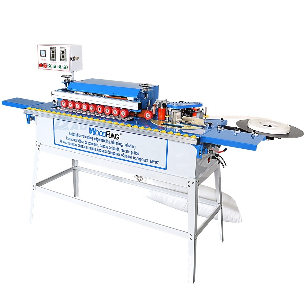 MY-07 75KG Weight mini automatic wood edge banding machine with light double glue cover for portable with sliding roller